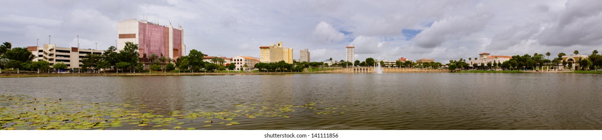 Panoramic image of downtown Lakeland, Florida, on Lake Mirror