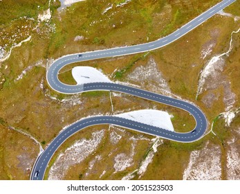 Panoramic Image Of Grossglockner Alpine Road. Curvy Winding Road In Alps. Dramatic Sky.