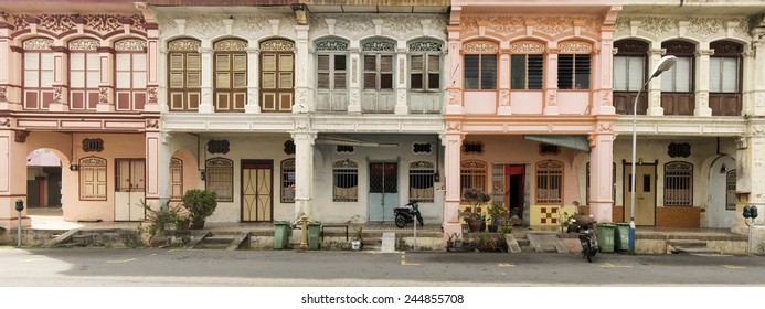 Panoramic Image Of Heritage Houses In George Town, Penang, Malaysia