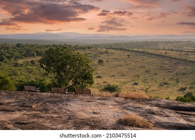 Panoramic image of the landscape of Lake Mburo National Park, Uganda