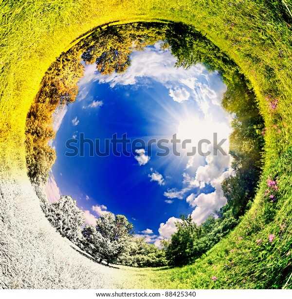 Panoramic Image Looks Like Planet Seasons Stock Photo (Edit Now) 88425340