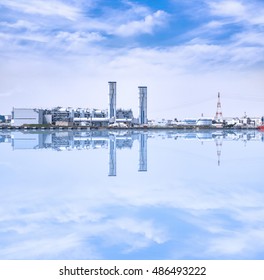 Panoramic Image Of Modern Factory With Reflections