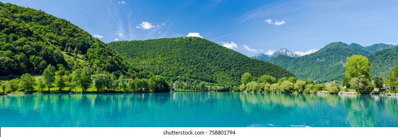 Panoramic image of Most Na Soci lake in Triglav,Slovenia. - Powered by Shutterstock