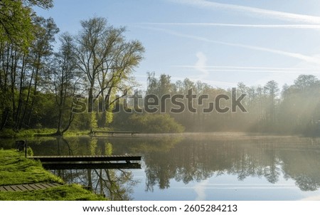 Panoramic image of small lake, Eifel, North Rhine Westphalia, Germany