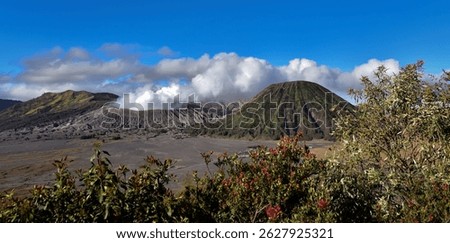 panoramic image. View from the side of Mount Bromo during early morning. ,Bromo Tengger Semeru Park, Surabaya Indonesia