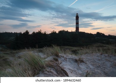 Panoramic image of the Wittduen lighthouse at daybreak, Amrum, Germany