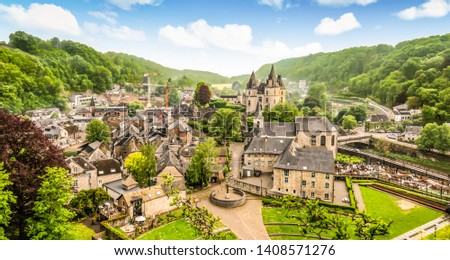 Panoramic landscape of Durbuy, Belgium. Smallest city in the world.