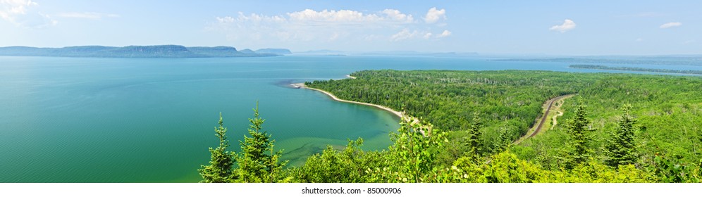 Panoramic landscape of Lake Superior northern shore in Ontario, Canada