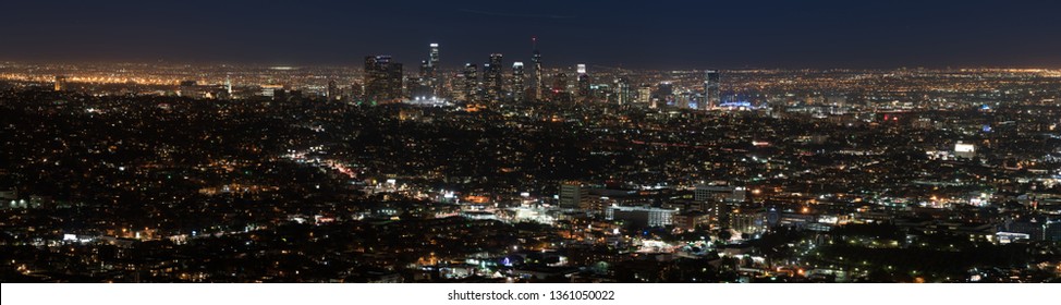 Panoramic Landscape Of Los Angeles City Lights At Night