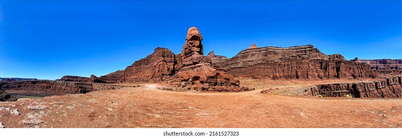 Panoramic landscape of the red canyon desert. Red rock canyon desert panorama. Canyon desert panorama