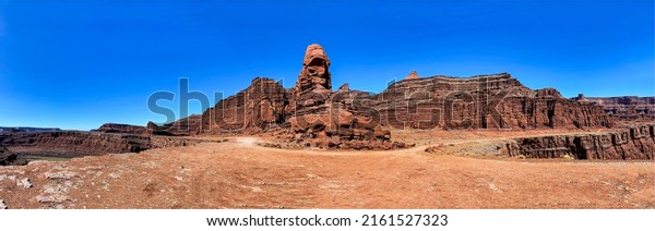Panoramic landscape of\
the red canyon desert. Red rock canyon desert panorama. Canyon\
desert panorama