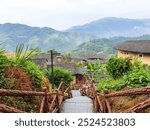 Panoramic landscape of TianlouKeng cluster,located in nanjing town,Zhangzhou,China.tulou are ancient earth dwellings of the Hakka people