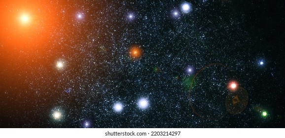 panoramic looking into deep space. Dark night sky full of stars. The nebula in outer space. Secrets of deep space.