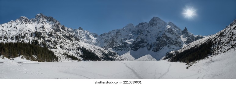 Panoramic Morskie Oko Lake In Winter Poland