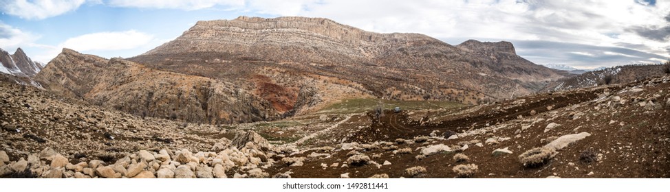 panoramic mountain range in summer