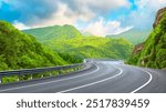 panoramic mountain road landscape on green nature in summer. winter vacation trip on highway view in mountain. nature landscape on the forest on the way to holiday. Germany travel on nature panorama.