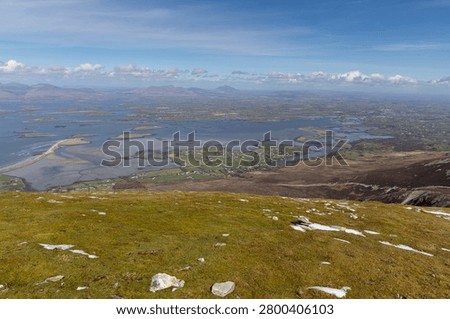 Panoramic mountain view on the Clew bay from Croagh Patrick in County Mayo, Ireland