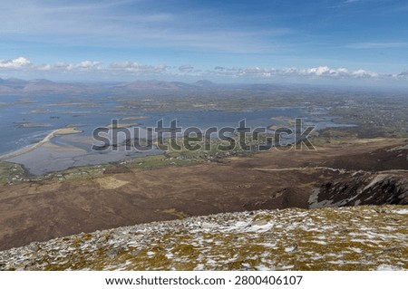 Panoramic mountain view on the Clew bay from Croagh Patrick in County Mayo, Ireland