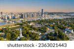 Panoramic night view of Belgrade Waterfront, Sava River, Belgrade Tower With Full Moon