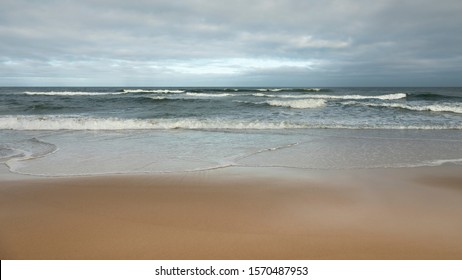 Panoramic Ocean Waves And Clouds At Coast Guard Beach On Cape Cod In Autumn