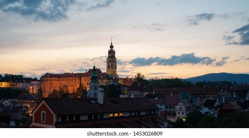 Panoramic old town Cesky Krumlov city with castle view in Czech Republic