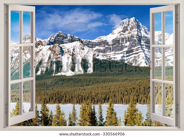 Panoramic Open Window View Snow Peaks Stock Photo (Edit Now) 330566906