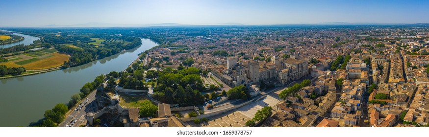 Panoramic Photo Of Avignon City On Bank Of Rhone River