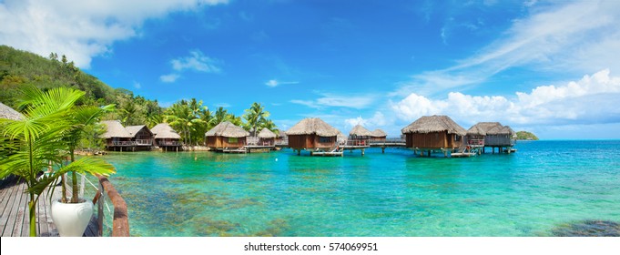 Panoramic Photo Of Bora Bora Resort, Tahiti, French Polynesia