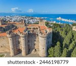 Panoramic photo of the historic city center. Rhodes Fortress or Palace of the Masters on Rhodes Island, Greece