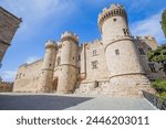 Panoramic photo of the historic city center. Rhodes Fortress or Palace of the Masters on Rhodes Island, Greece