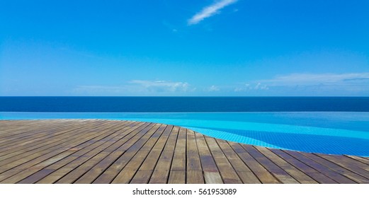 Panoramic photo with infinity pool