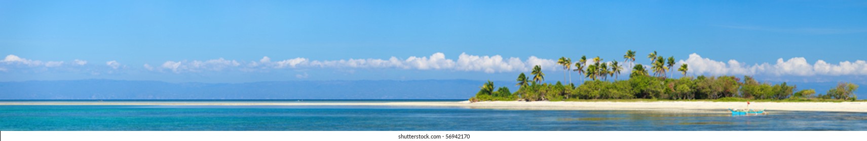 Panoramic photo of perfect tropical island in ocean