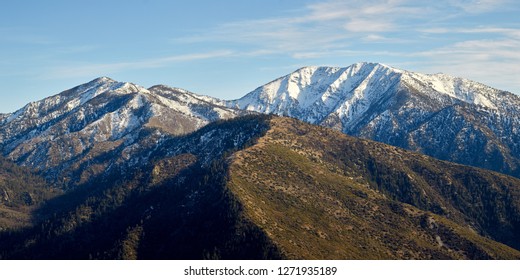 Panoramic photograph of Mt. Baldy in the Los Angeles Crest. Taken from the Big Horn Mine. Vincent Gap trailhead. Highway 2. Wrightwood. Pacific Crest Trail. PCT. 12/30/2018