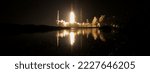 Panoramic picture of Orion spacecraft launch in Cape Canaveral, Florida. Rocket launch with smoke debris. The elements of this image furnished by NASA.