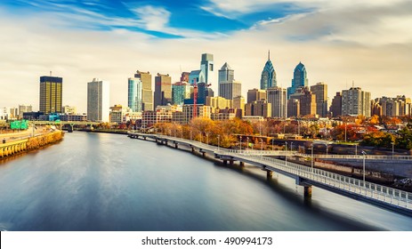 Panoramic picture of Philadelphia skyline and Schuylkill river, PA, USA. - Shutterstock ID 490994173