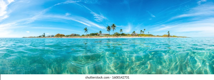 Panoramic picture of Sandspur Beach on Florida Keys in spring during daytime