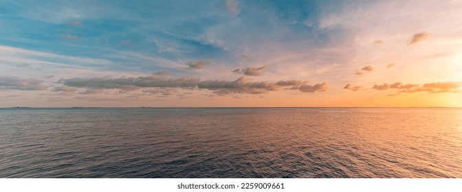 Panoramic sea skyline beach. Amazing sunrise beach landscape. Panorama of tropical beach seascape horizon. Abstract colorful sunset sky light tranquil relax summer seascape freedom wide angle seascape - Powered by Shutterstock