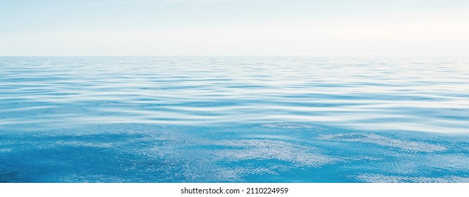 Panoramic seascape. Crystal clear sea water surface texture. Dreamlike scenery. Nature, environment, ecology themes. Tourism, relaxation, meditation concepts - Shutterstock ID 2110224959