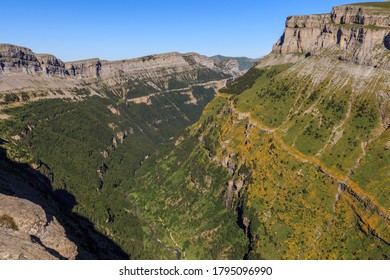 Panoramic Senda de los Cazadores in Ordesa Monte Perdido National Park in Huesca. Concept famous places in Nature