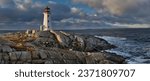 a panoramic shot of a beacon near a seashore in peggy