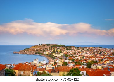 Panoramic Shot Of The Castle Of Mytilene In Lesvos Island, Greece, One Of The Largest Castles In The Mediterranean 