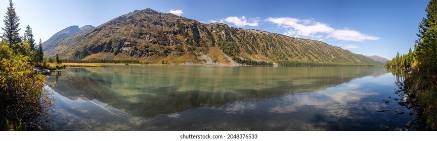 panoramic shot of a high mountain lake at Altai