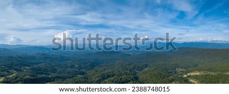 Panoramic shot of mountain valley, Chiangmai, during summer season Thailand