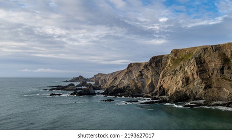 Panoramic shot of rugged cliffs and sea at Hartland Quay, Devon, England, UK. Dramatic coastline. - Powered by Shutterstock
