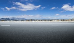 Panoramic Side View Asphalt Road Cityscape Background
