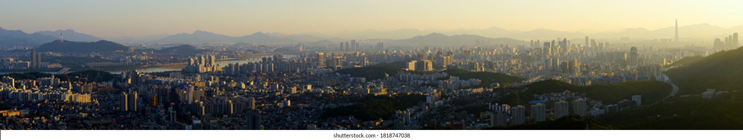 Panoramic Skyline, Aerial View Of Seoul, South Korea, Beautiful Aerial View Point