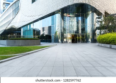 Panoramic skyline and buildings with empty concrete square floor，Qianjiang New Town，hangzhou,china