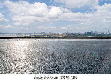 Panoramic skyline with empty road