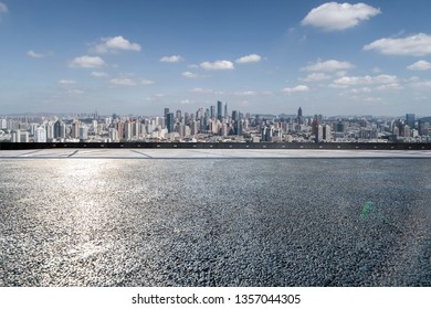 Panoramic skyline with empty road