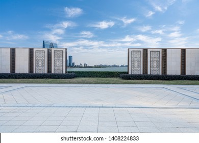 Panoramic skyline with empty road